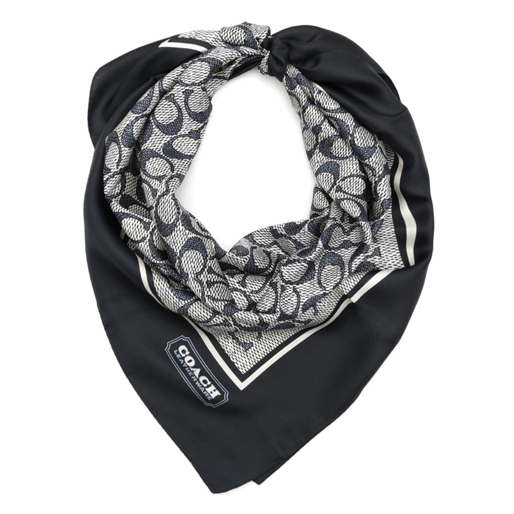 Coach Black Monochrome Patterned Silk Square Scarf - New